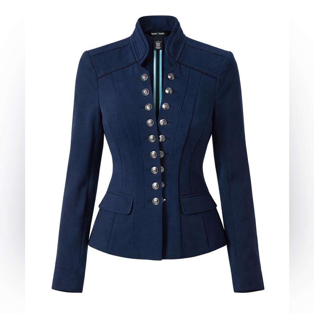 WHBM Corset Blazer Navy Women 4 Dark Academia Military Chic Jacket Equestrian